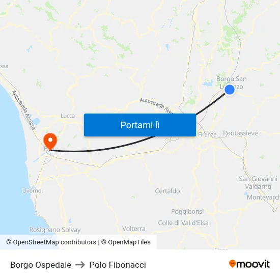 Borgo Ospedale to Polo Fibonacci map