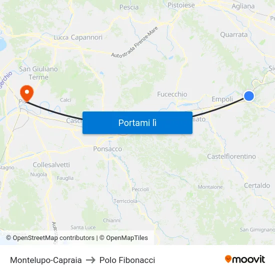 Montelupo-Capraia to Polo Fibonacci map