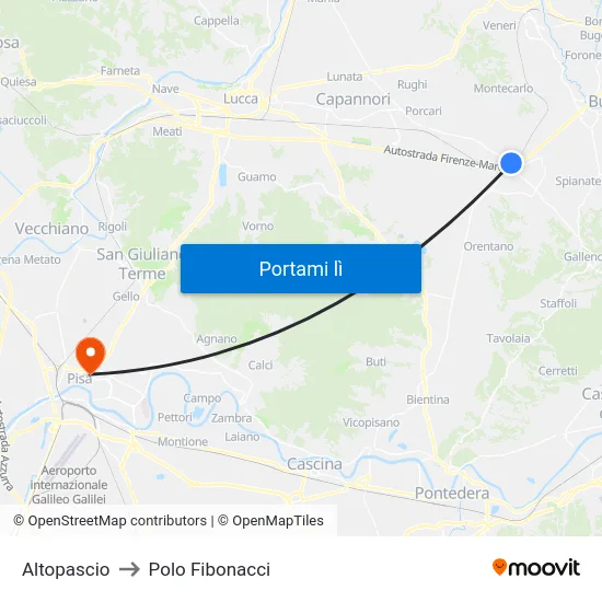 Altopascio to Polo Fibonacci map