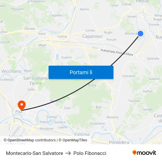 Montecarlo-San Salvatore to Polo Fibonacci map