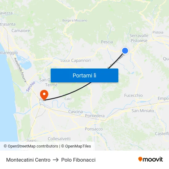 Montecatini Centro to Polo Fibonacci map