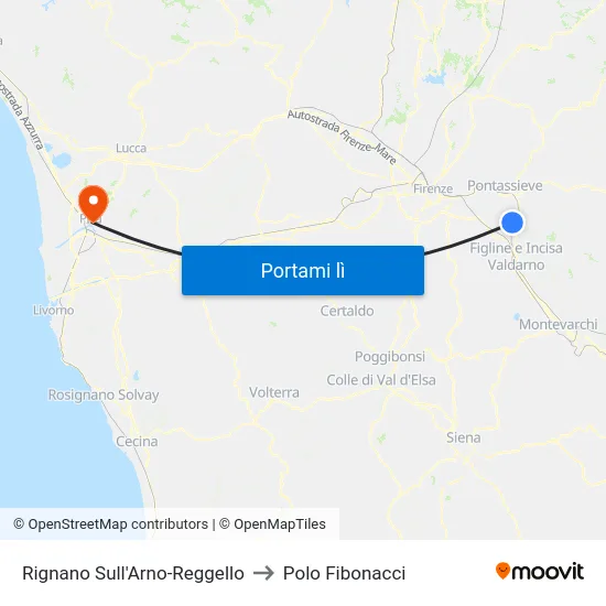 Rignano Sull'Arno-Reggello to Polo Fibonacci map