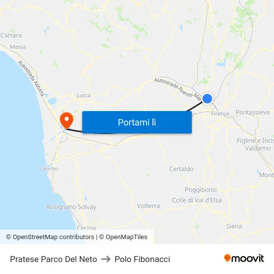 Pratese Parco Del Neto to Polo Fibonacci map