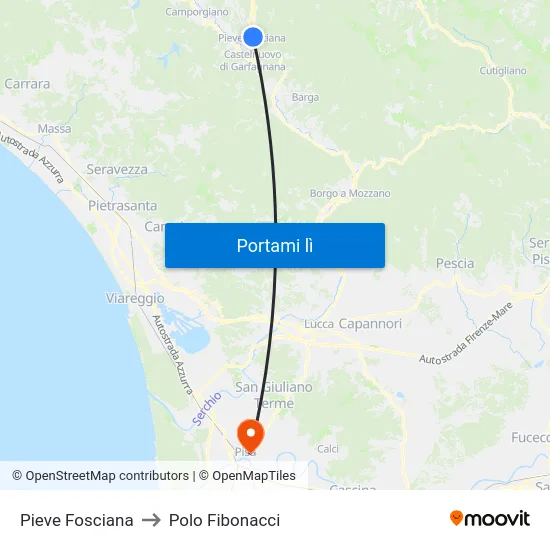 Pieve Fosciana to Polo Fibonacci map