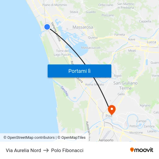 Via Aurelia Nord to Polo Fibonacci map