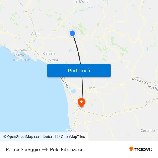 Rocca Soraggio to Polo Fibonacci map