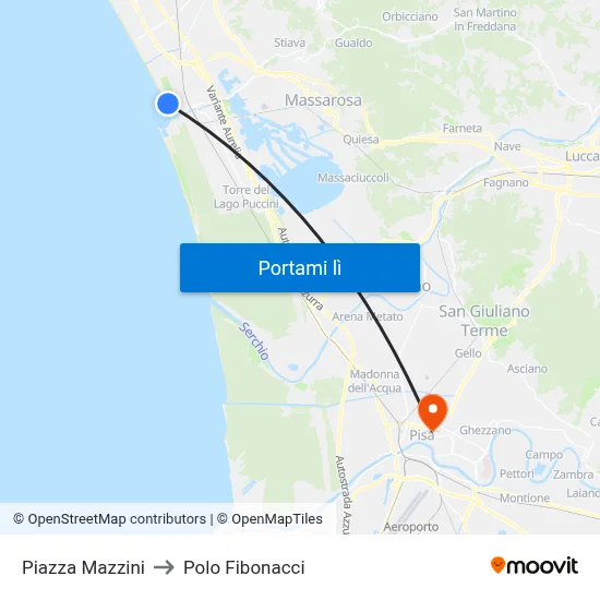 Piazza Mazzini to Polo Fibonacci map
