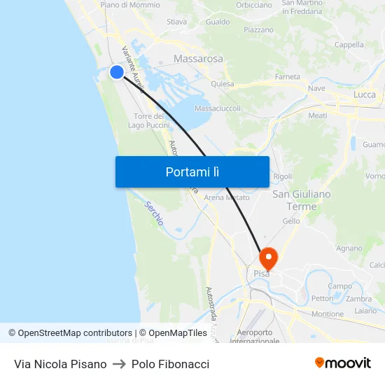 Via Nicola Pisano to Polo Fibonacci map