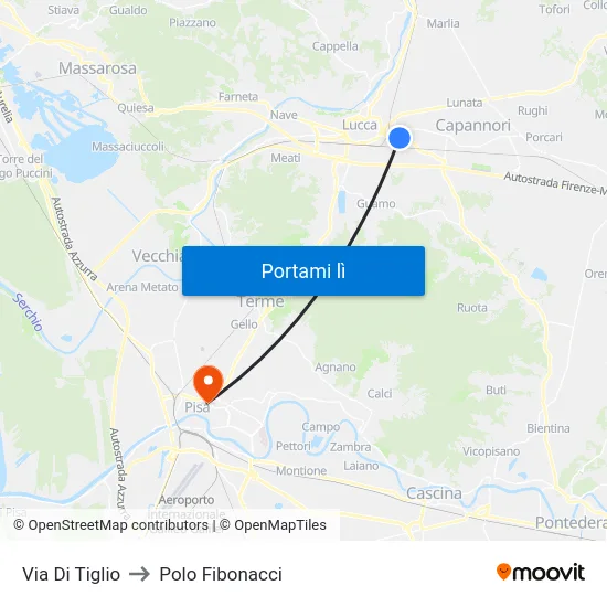 Via Di Tiglio to Polo Fibonacci map