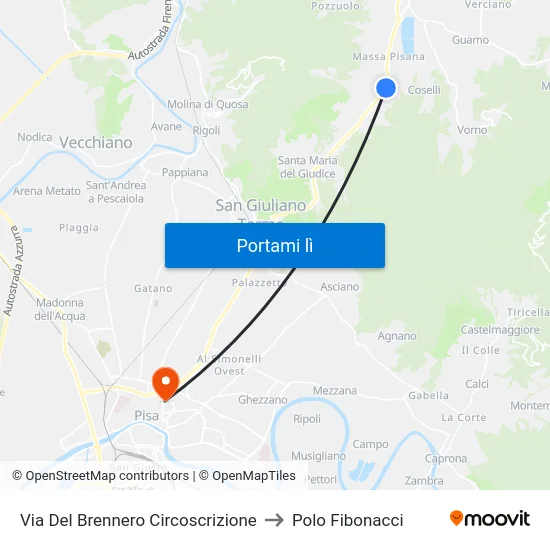 Via Del Brennero Circoscrizione to Polo Fibonacci map