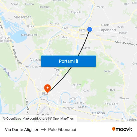 Via Dante Alighieri to Polo Fibonacci map