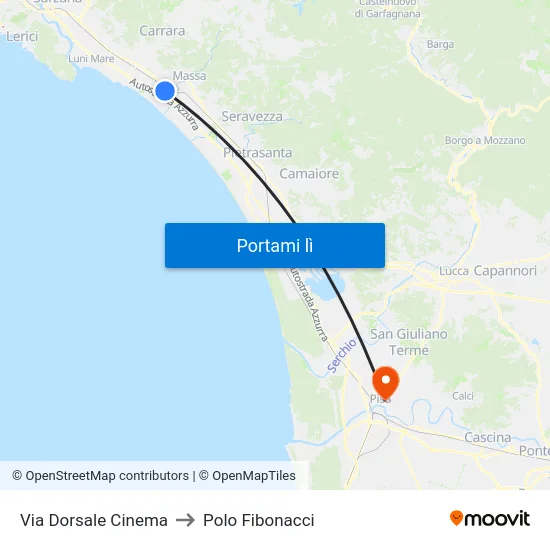 Via Dorsale Cinema to Polo Fibonacci map