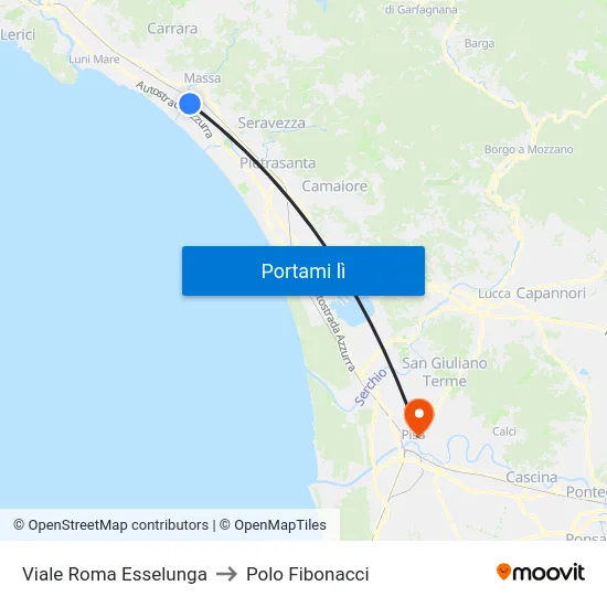 Viale Roma Esselunga to Polo Fibonacci map