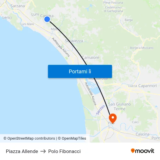 Piazza Allende to Polo Fibonacci map