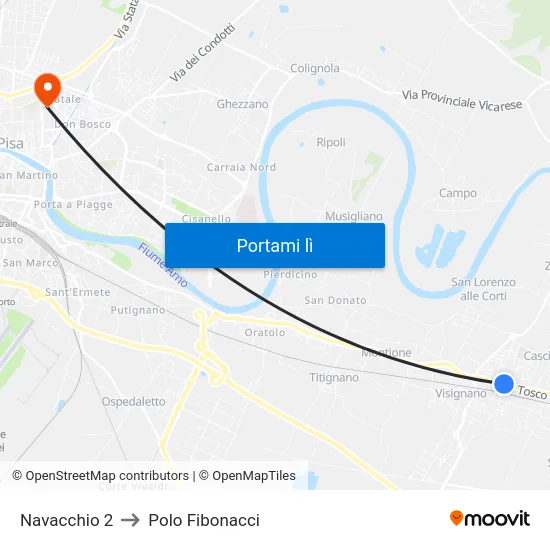 Navacchio 2 to Polo Fibonacci map