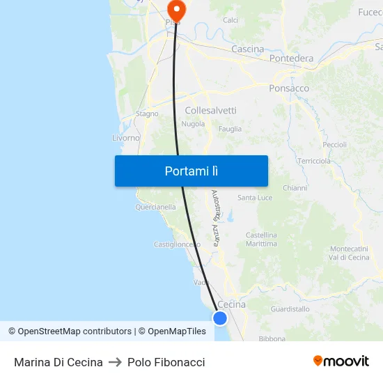 Marina Di Cecina to Polo Fibonacci map