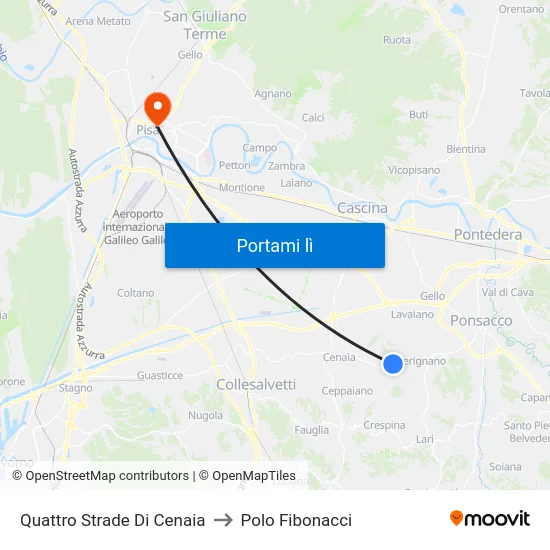 Quattro Strade Di Cenaia to Polo Fibonacci map