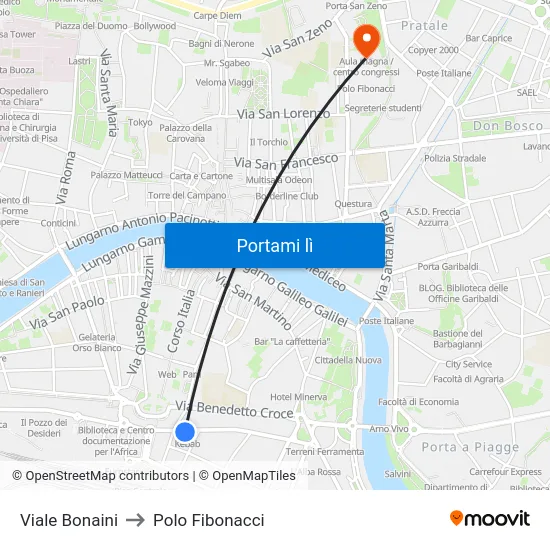 Viale Bonaini to Polo Fibonacci map