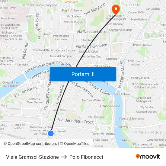 Viale Gramsci-Stazione to Polo Fibonacci map