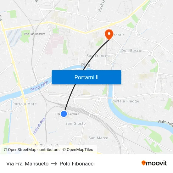 Via Fra' Mansueto to Polo Fibonacci map