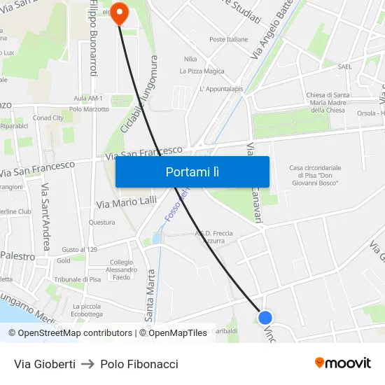 Via Gioberti to Polo Fibonacci map