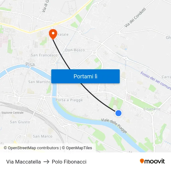Via Maccatella to Polo Fibonacci map