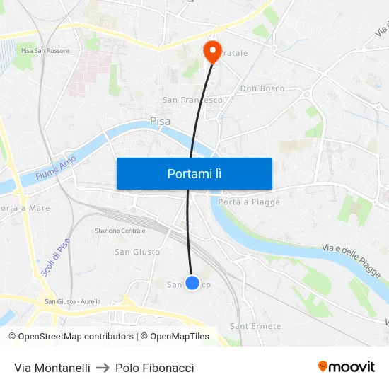 Via Montanelli to Polo Fibonacci map