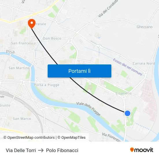 Via Delle Torri to Polo Fibonacci map