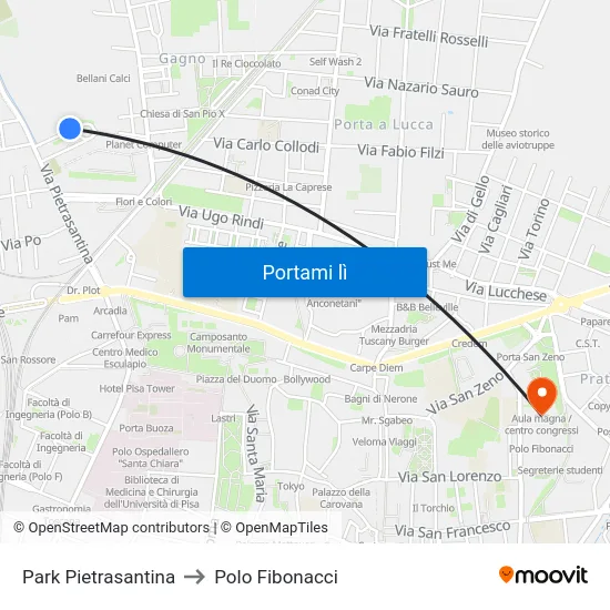 Park Pietrasantina to Polo Fibonacci map