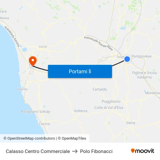 Calasso Centro Commerciale to Polo Fibonacci map