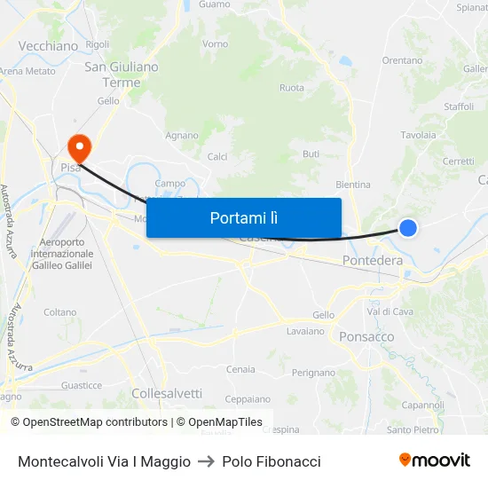 Montecalvoli Via I Maggio to Polo Fibonacci map