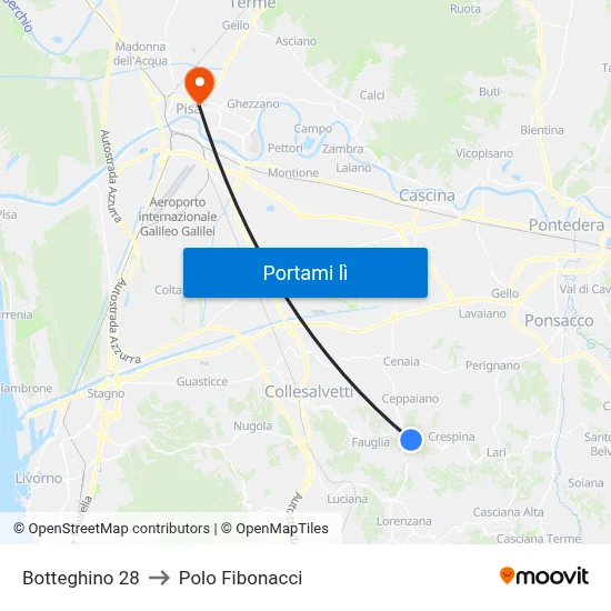 Botteghino 28 to Polo Fibonacci map