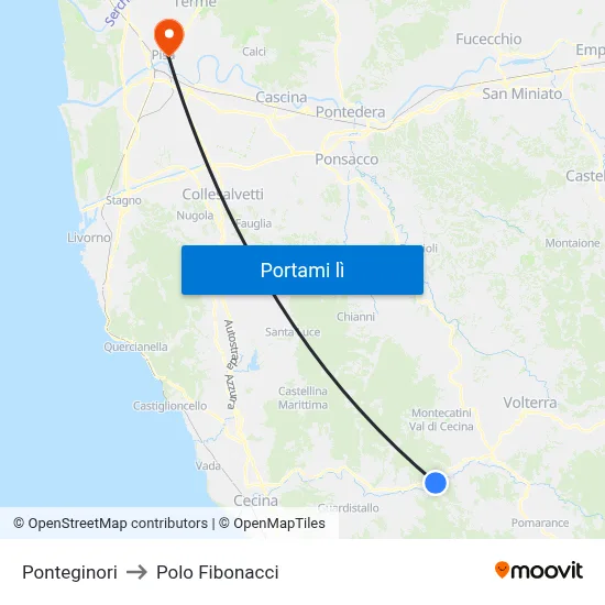 Ponteginori to Polo Fibonacci map