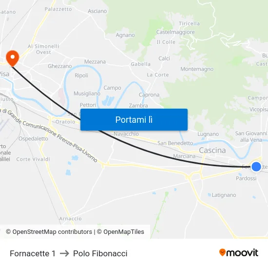 Fornacette 1 to Polo Fibonacci map