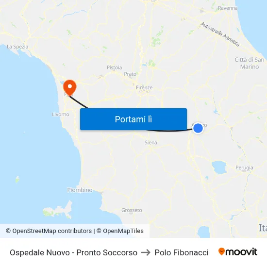 Ospedale Nuovo - Pronto Soccorso to Polo Fibonacci map