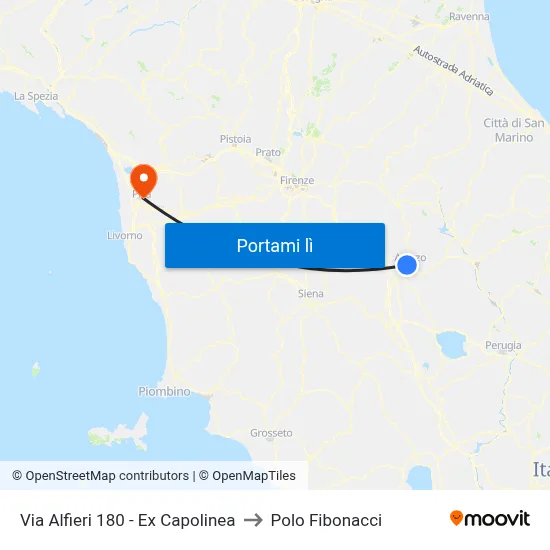 Via Alfieri 180 - Ex Capolinea to Polo Fibonacci map