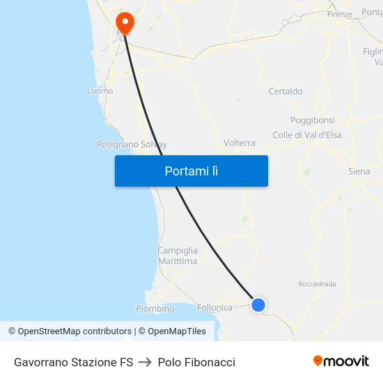 Gavorrano Stazione FS to Polo Fibonacci map