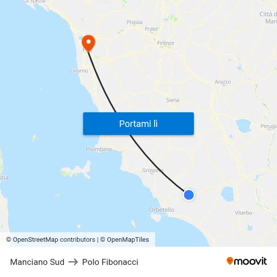 Manciano Sud to Polo Fibonacci map