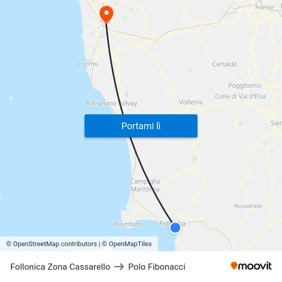 Follonica Zona Cassarello to Polo Fibonacci map