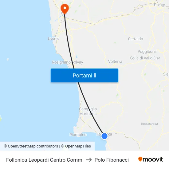 Follonica Leopardi Centro Comm. to Polo Fibonacci map