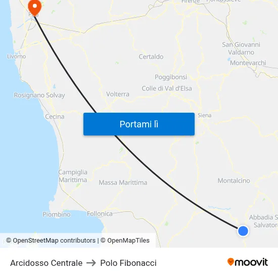 Arcidosso Centrale to Polo Fibonacci map