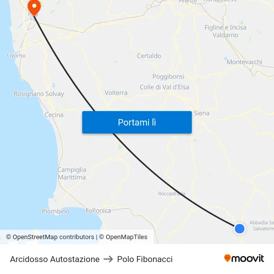 Arcidosso Autostazione to Polo Fibonacci map
