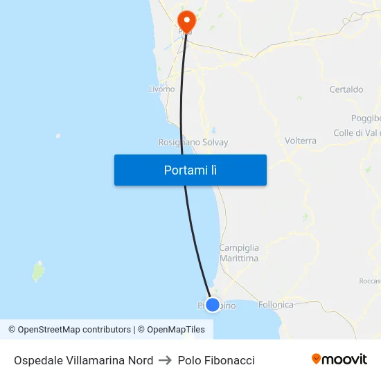 Ospedale Villamarina Nord to Polo Fibonacci map