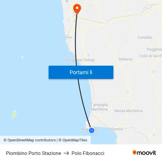 Piombino Porto Stazione to Polo Fibonacci map