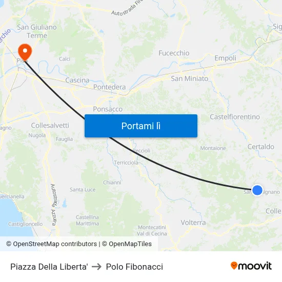 Piazza Della  Liberta' to Polo Fibonacci map