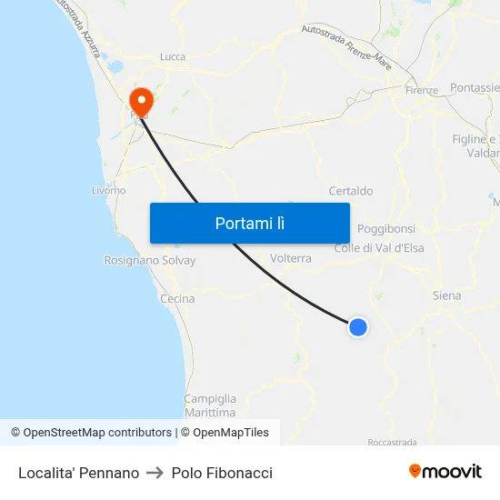 Localita'  Pennano to Polo Fibonacci map