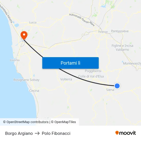 Borgo Argiano to Polo Fibonacci map