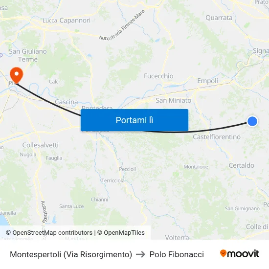 Montespertoli (Via Risorgimento) to Polo Fibonacci map