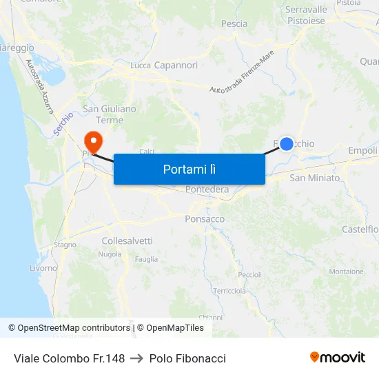 Viale Colombo Fr.148 to Polo Fibonacci map