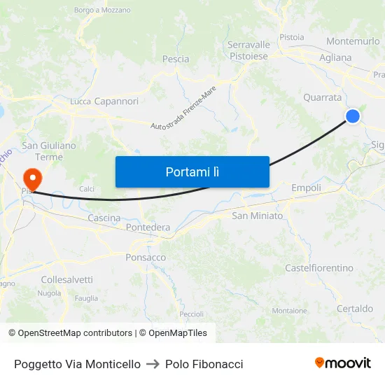 Poggetto Via Monticello to Polo Fibonacci map